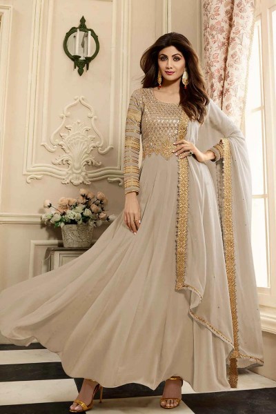 Glamorous Georgette Long Floor Length Semi-Stitched Anarkali Salwar Suit Featuring Shilpa Shetty